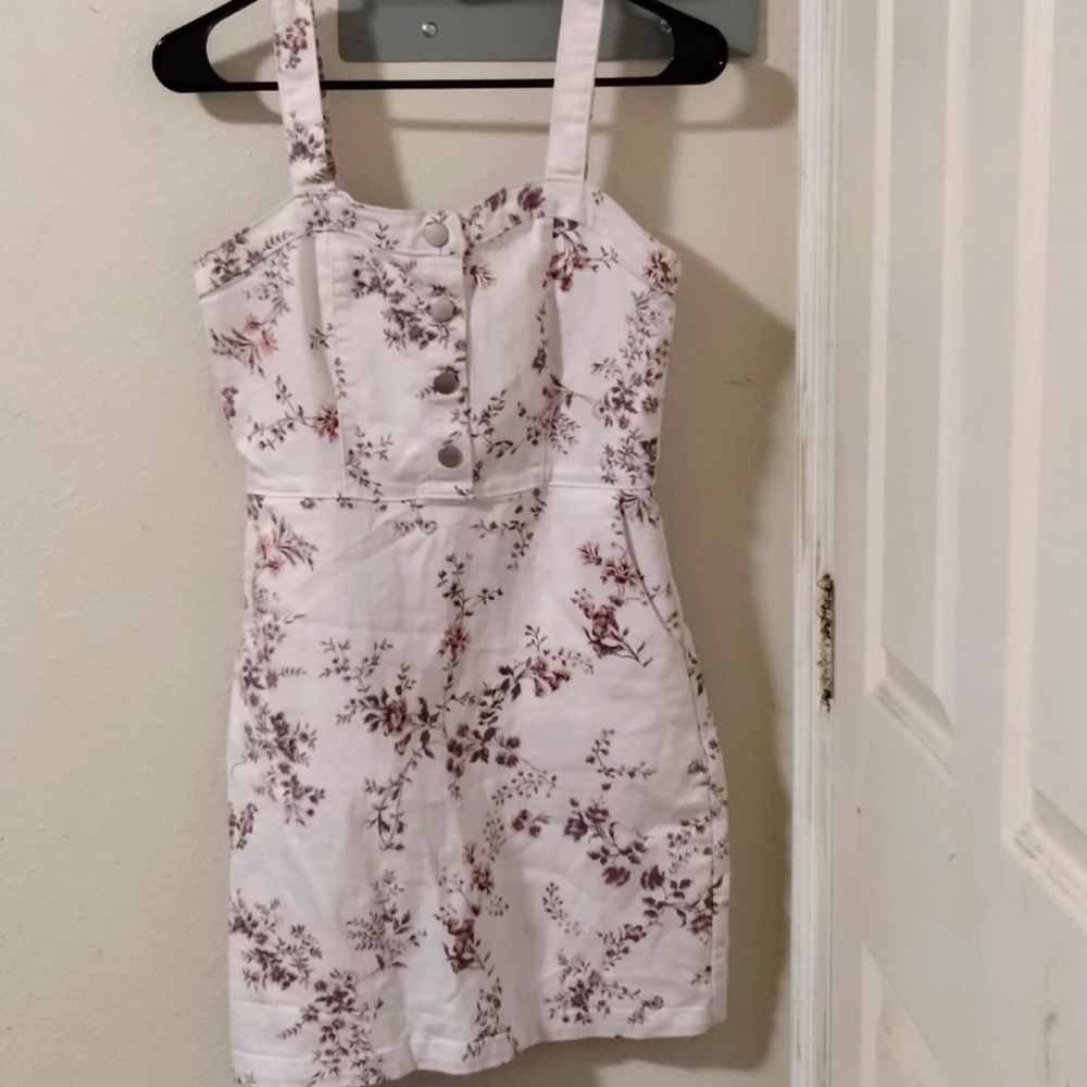 No Boundaries White Jean Floral Dress